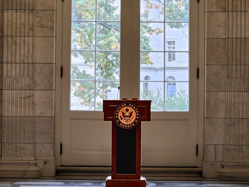 A podium inside the Senators office building, the Russell Building