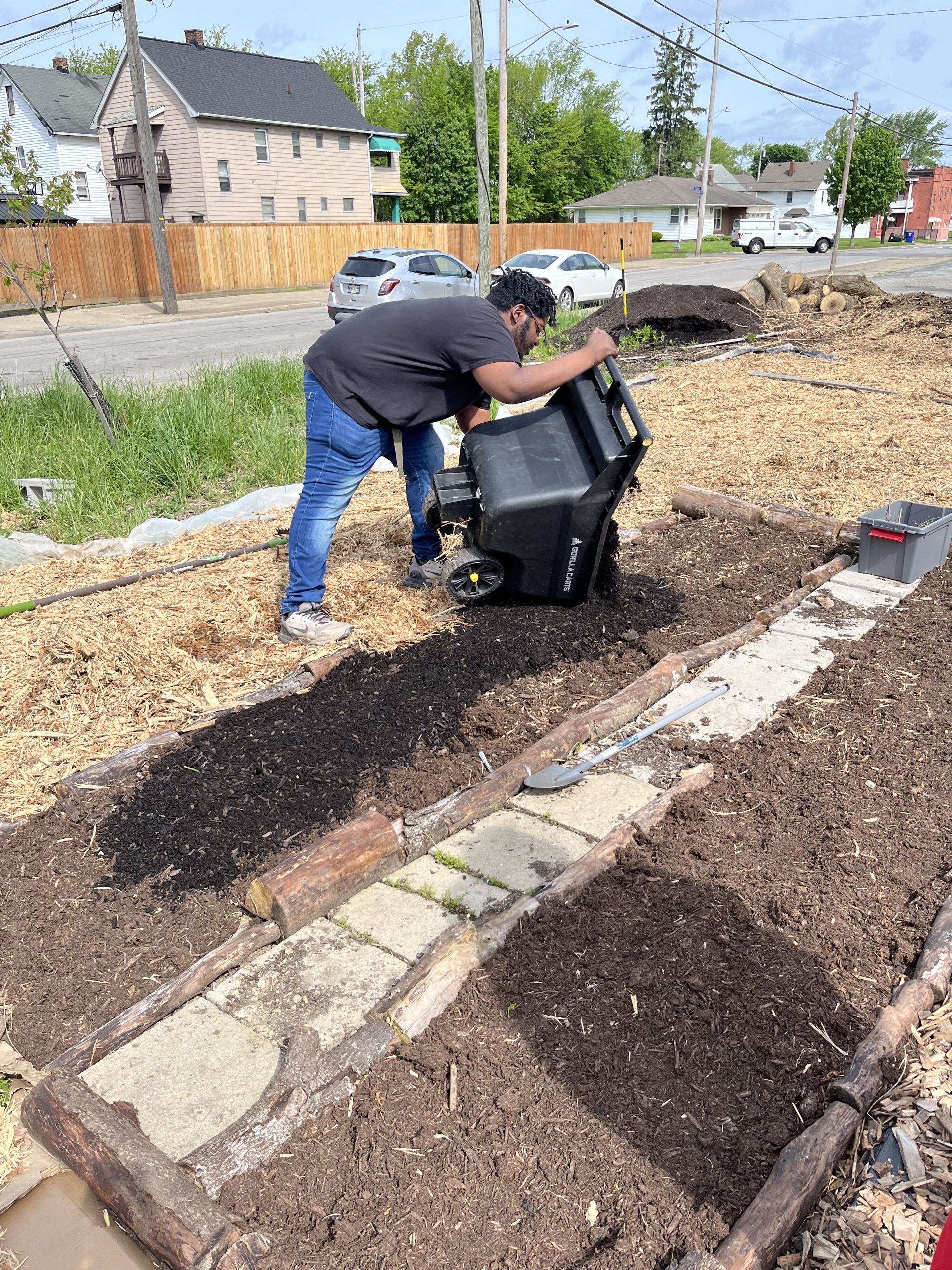 New garden beds are filled with soil